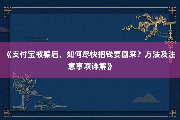 《支付宝被骗后，如何尽快把钱要回来？方法及注意事项详解》